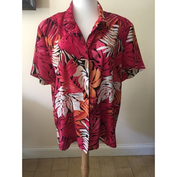 EUC Alfred Dunner Vintage Fuchsia Floral Hawaiian 80's Style Blouse Size 20 - Picture 5 of 12